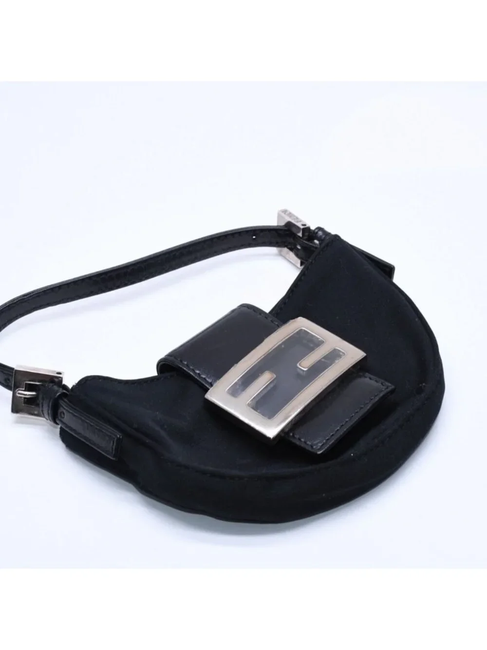 Fendi Handbag Mini Croissant Mini Mamma Pouch Case Cotton Jersey Leather Black